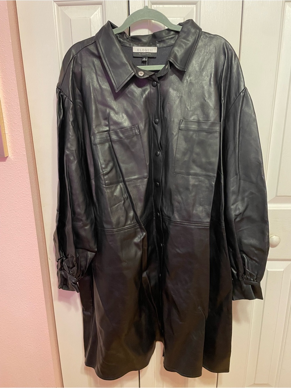 Eloquii Black Faux Leather Shirt dress